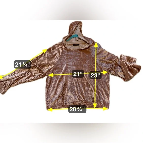 Anthropologie Crushed Velvet Hoodie Pink Gold Ruffle Accents Retro Lounge Large - Picture 9 of 9